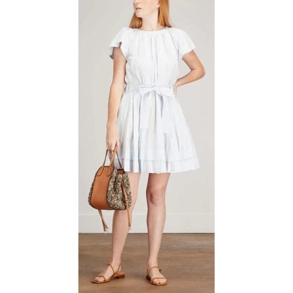 ULLA JOHNSON Mae Mini Dress Sea Glass Poplin Babydoll pleated women's size 4 - Picture 2 of 8
